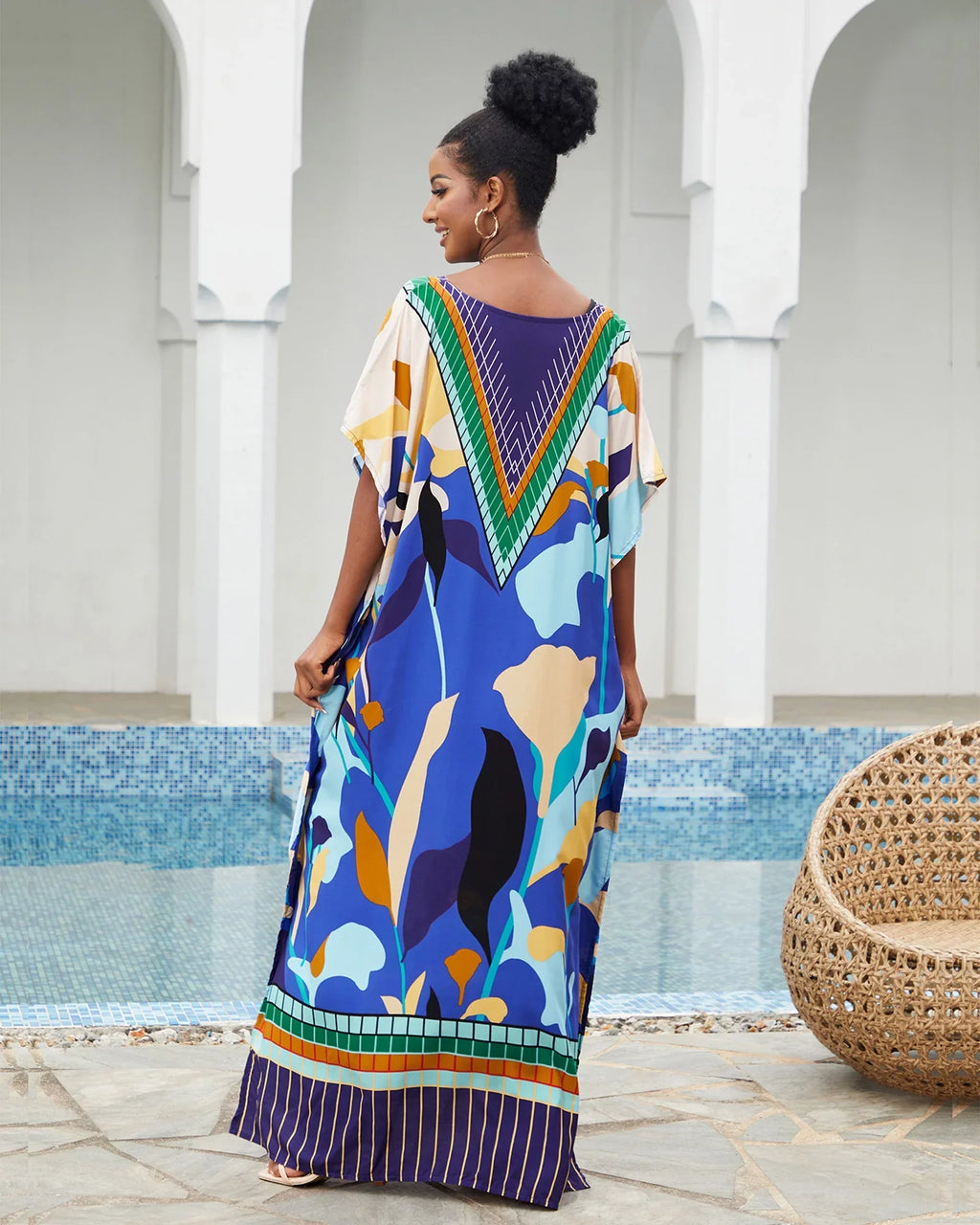Edolynsa Bohemian Kaftan Dresses Plus Size Swimwear Bikini protector Up Casual Beachwear Long Tops