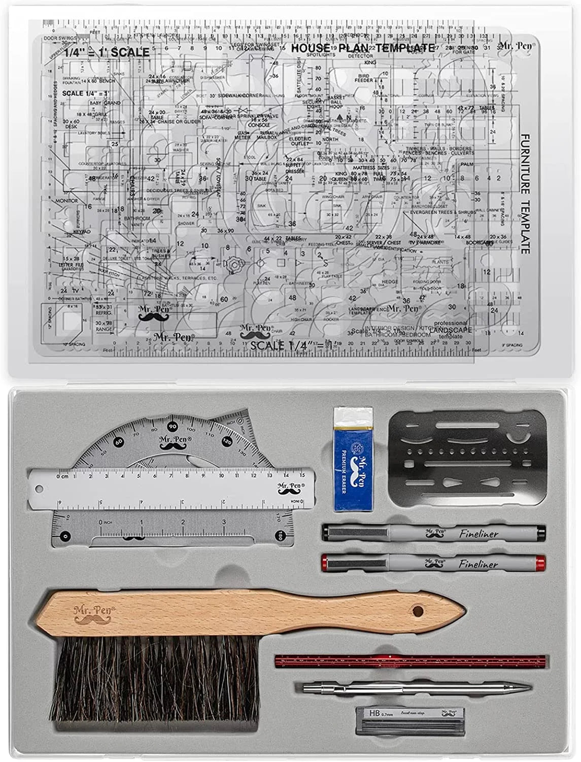 Pen- Architect Set, Professional Geometry Set, 17 Pcs, Compass and Protractor Set, Drafting Tools. Mr