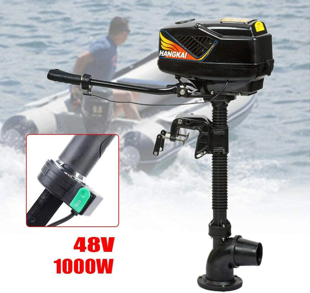 MONIPA 4HP 48V 1000W Electric Outboard Motor Inflatable Fishing craft Engine Jet Pump Outboard Motor Rubber Tiller Control Brushless Outboard Motor