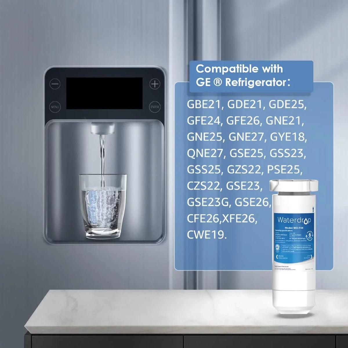 Waterdrop XWF NSF Certified Replacement for GE® XWF Refrigerator liquid Filter, 1 Filter (Package may vary)