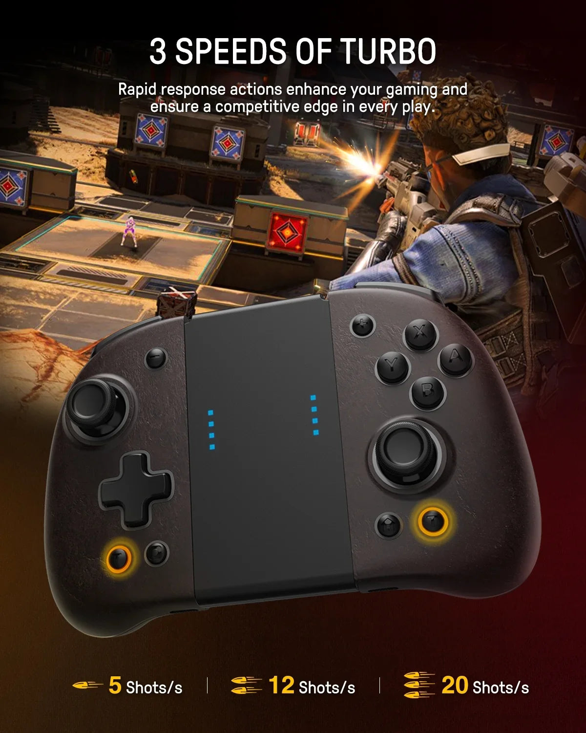 Funlab Luminous Switch Controller suitable with Nintendo Switch/OLED, Ergonomic Joypad Controller for Handheld Mode with 7 LED Colors/Paddle/Turbo for Zelda Fans - Sheikah Brown