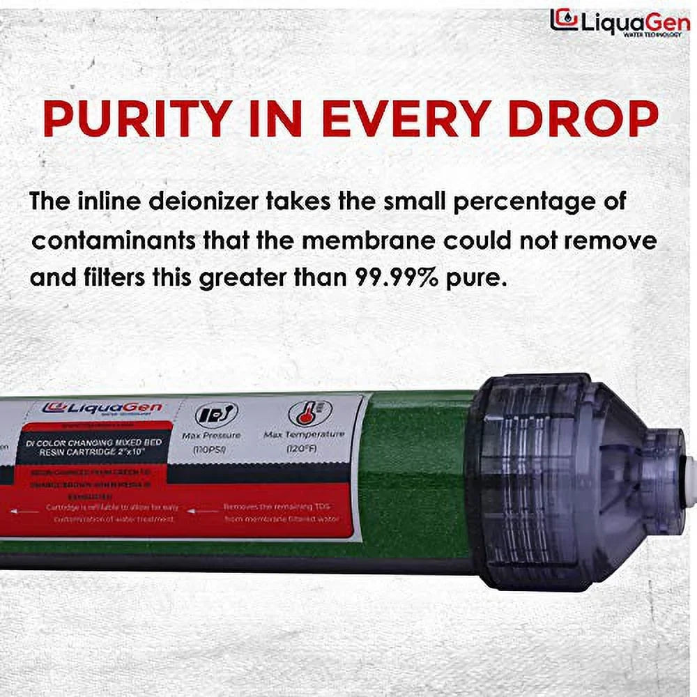 LiquaGen - 2 Pack Replacement Inline Deionization (DI) Canisters for Universal RO/DI Systems - 1/4" Inlets | Engineered for Zero TDS Ultrapure moisture | Easy Filter Change
