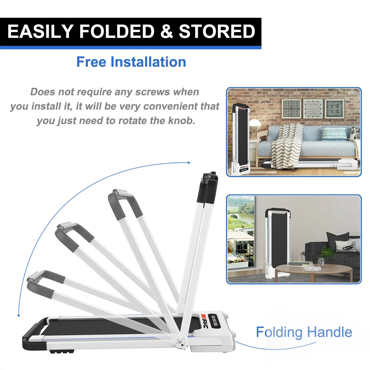 Dcenta FYC 2 in 1 Under Desk Treadmill - 2.5  Folding Treadmill for Home, Installation-Free Foldable Treadmill Compact Electric Running Machine, Remote Control & LED Display Walking Running Joggi