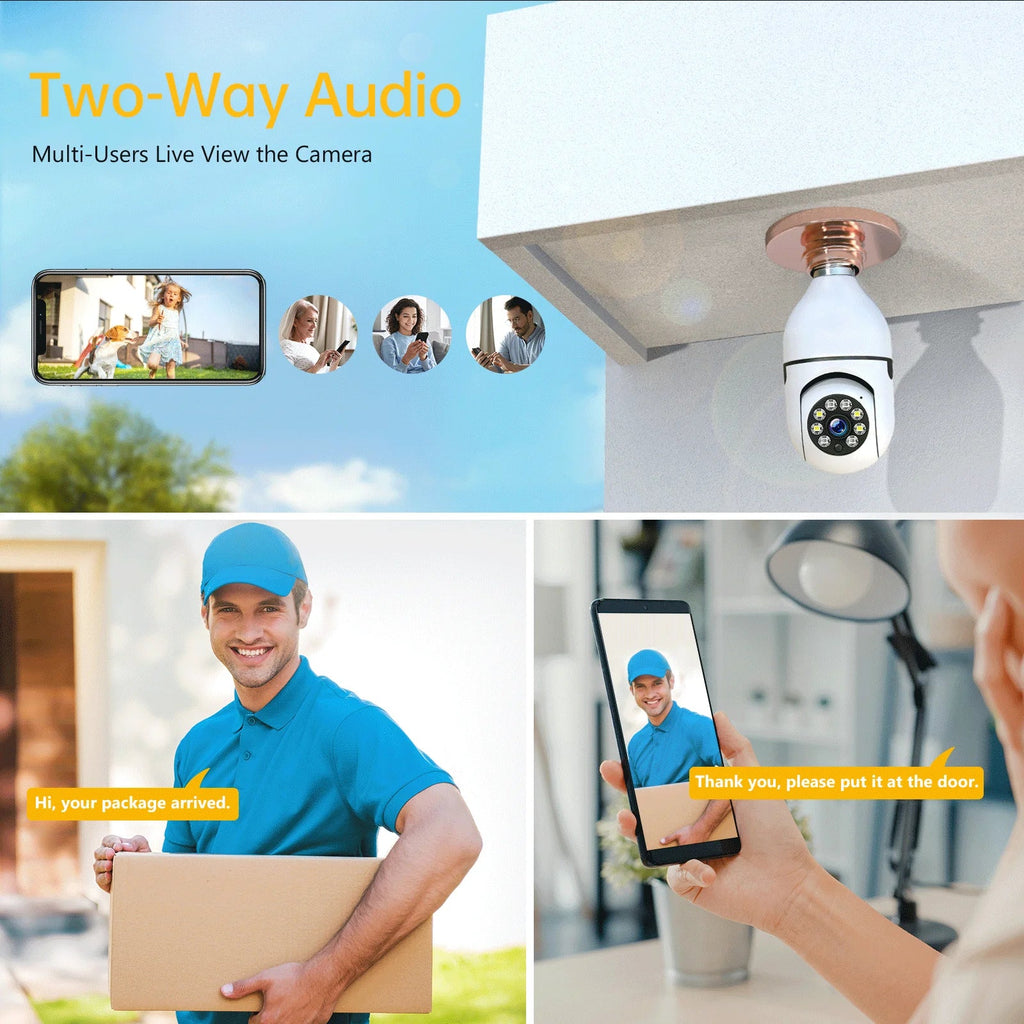 TOGUARD E27 1080P Light Bulb Camera 2.4G Wifi Dome Security Camera Wireless Outdoor, 2-Way Audio Color Night Vision 360° IP Camera with Motion Detection Remote Access (2PCS)