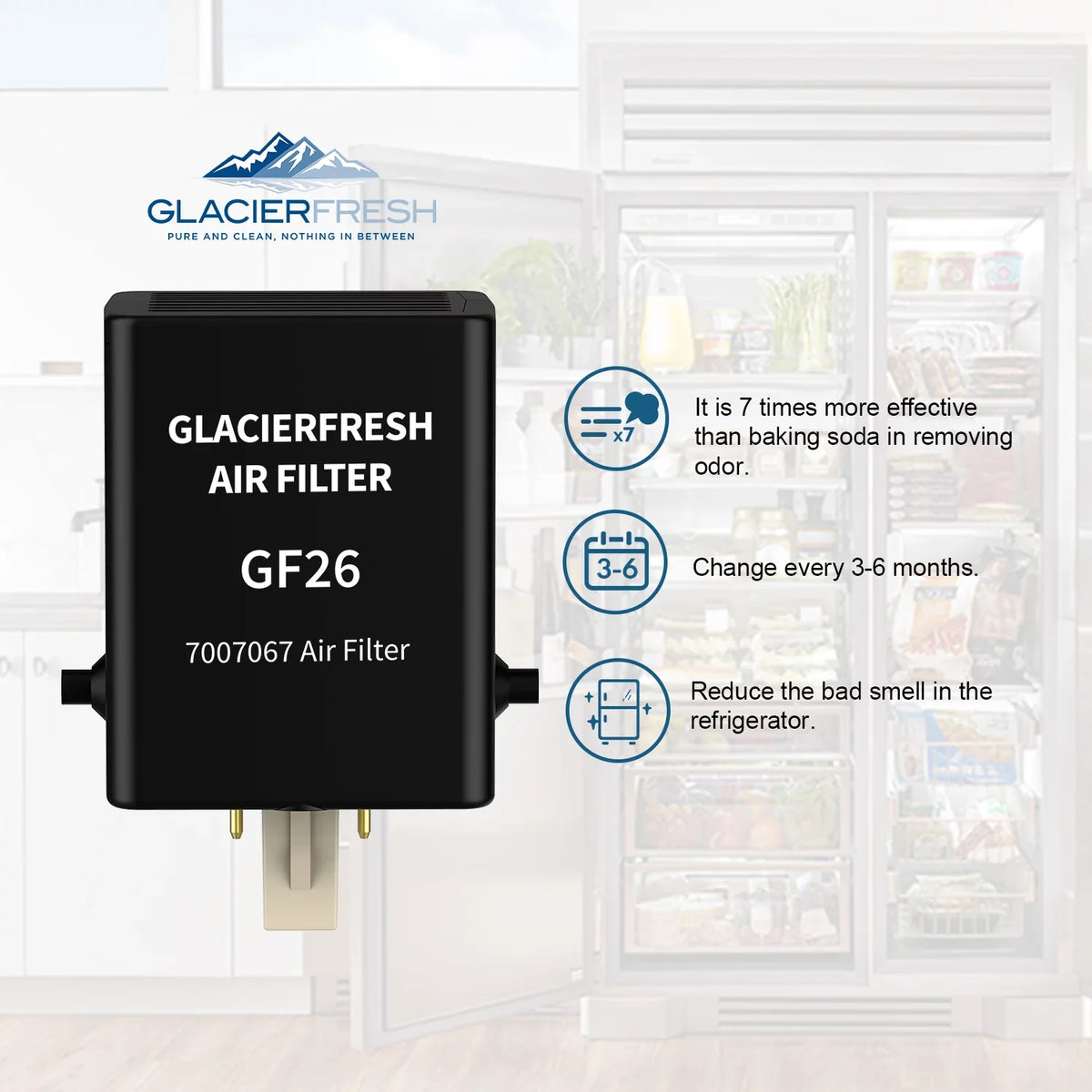 GLACIER FRESH Air Filter Replacement for Refrigerator 7007076 Air Filter, 3 Pack