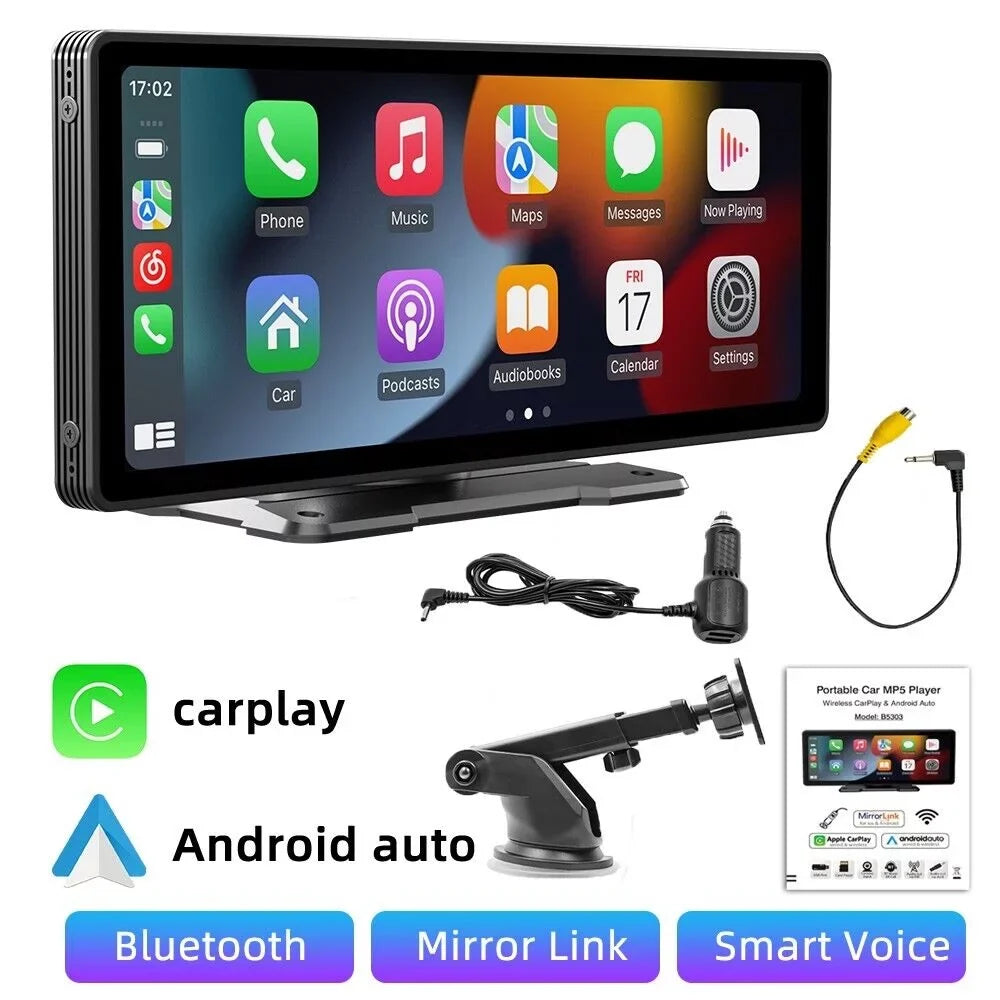 Portable Car Stereo Wireless  CarPlay & Android Auto, Car Radio 10.26" Touchscreen, Bluetooth5.0, Mirror Link, Maps Navigation, Voice Control,AUX Cable Vehicles
