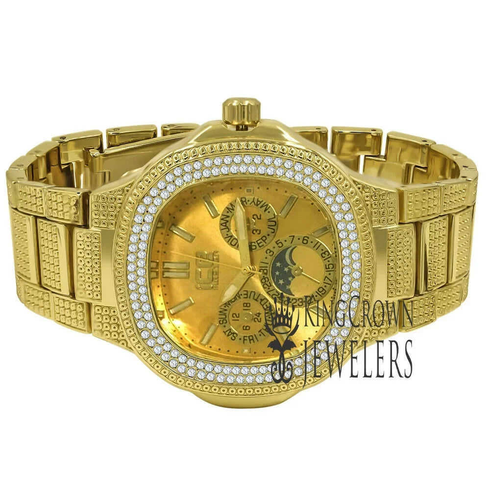 14K Yellow Gold Tone Simulated Diamonds Joe Rodeo Jojo Jojino aqua Resistance Metal Band Watch