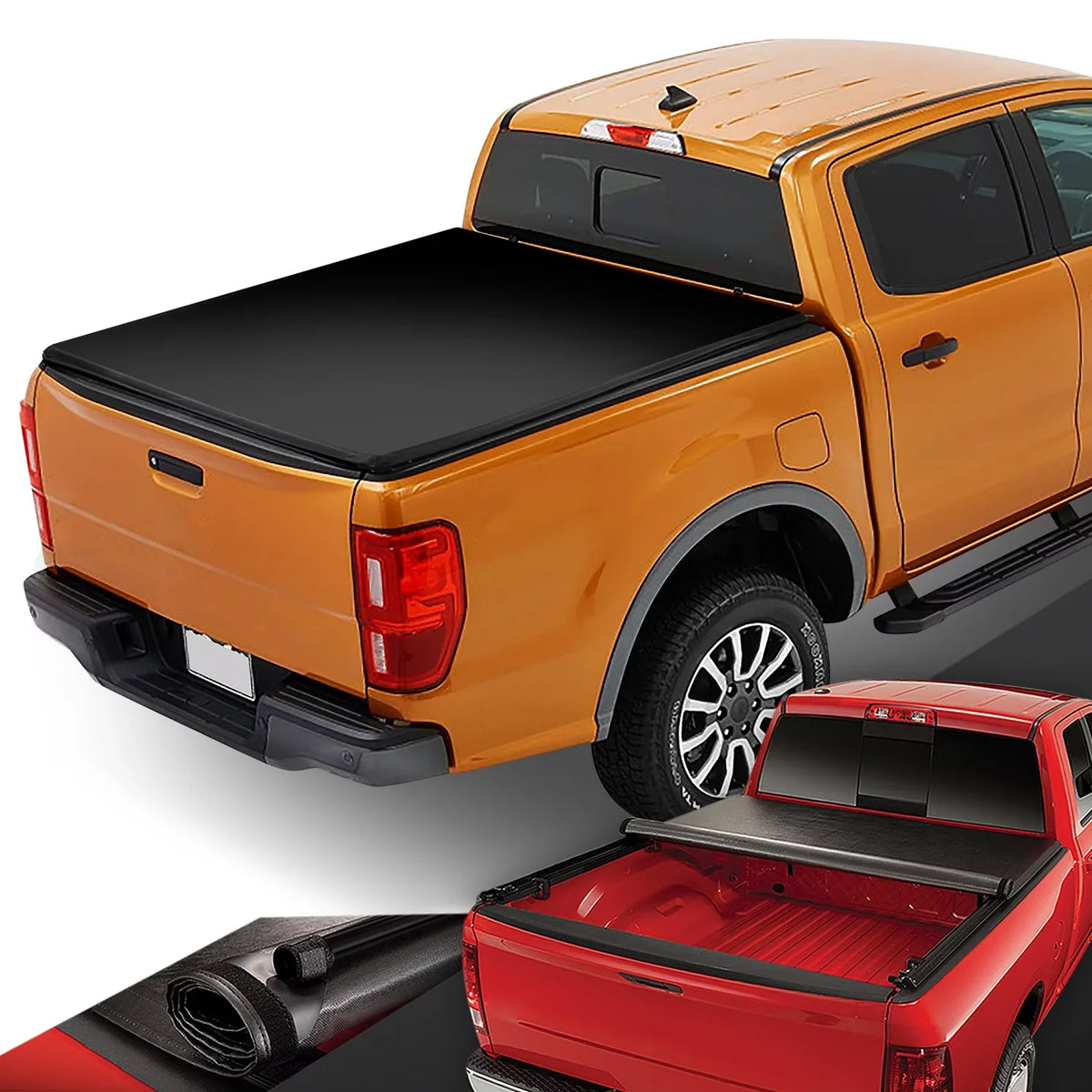 DNA Motoring TTC-RU-090 For 2019 to 2021  Ranger 5Ft Truck Short Bed Matte Black Vinyl Soft Top Roll-up Tonneau protector 20