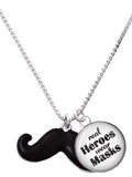 Delight Jewelry Silvertone Large Black Enamel Mustache Dome Real Heroes Wear Masks Charm Necklace