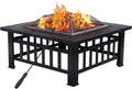 Grand Patio 32" Outdoor Fire Pit, Bonfire Wood Burning Fire Pit for Outside, Square Backyard Patio Firepit Table with Spark Screen wrap Safe Mesh Lid & Poker for Warmth, BBQ or Cooler