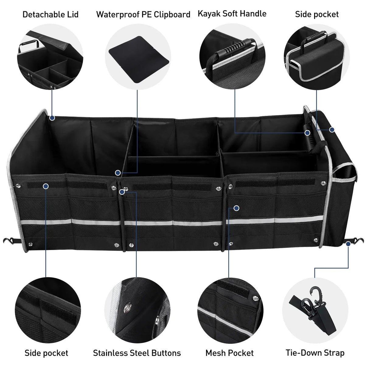 Car Trunk Storage Organizer, 4 in 1 Multi Compartment Collapsible Trunk Storage Box with Leakproof Insulated Cooler Bag for Car Truck SUV