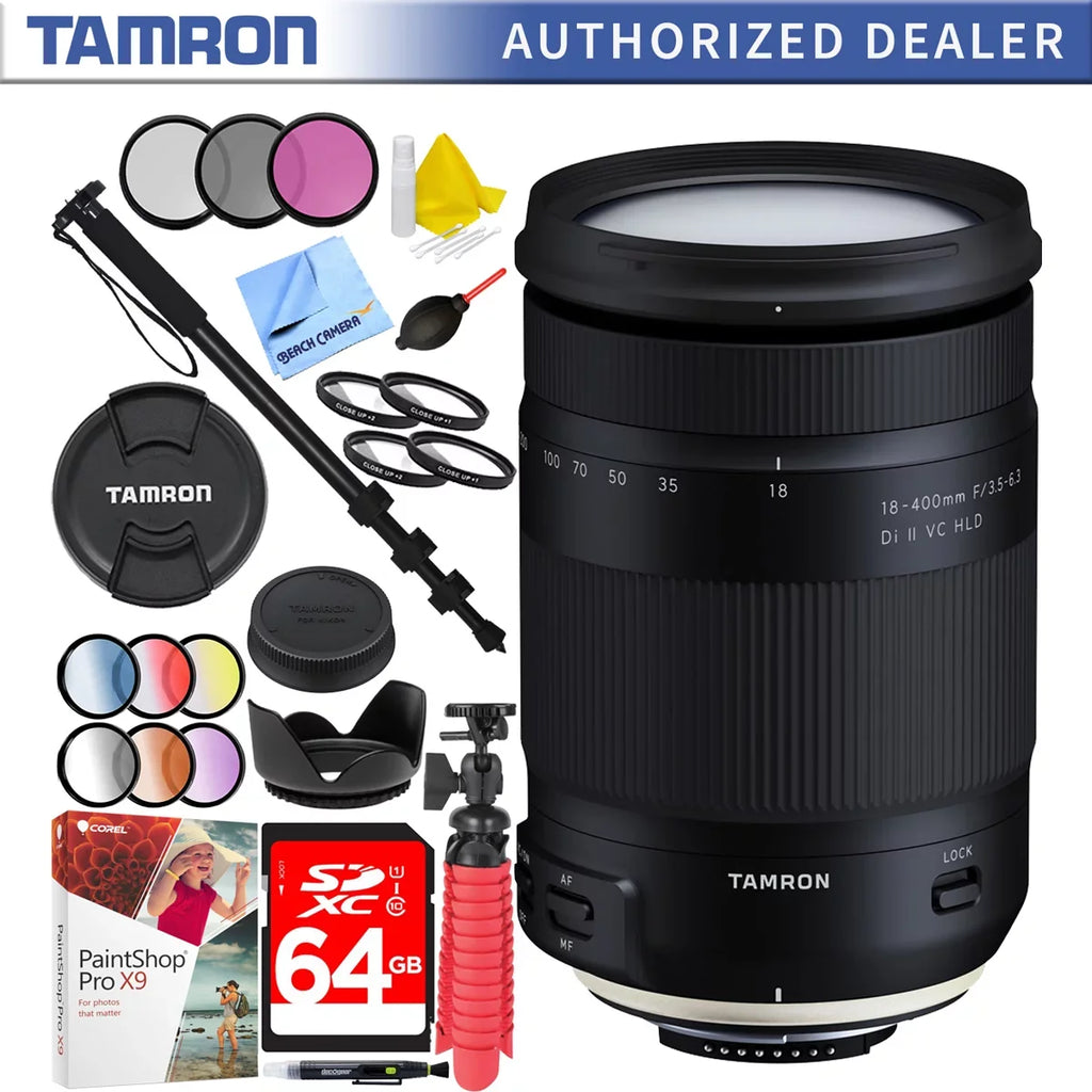 Tamron 18-400mm f/3.5-6.3 Di II VC HLD All-In-One Zoom Lens for  Mount with 72mm Filter Sets Plus 64GB Accessories Bundle