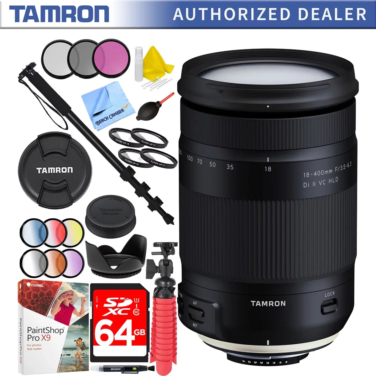 Tamron 18-400mm f/3.5-6.3 Di II VC HLD All-In-One Zoom Lens for  Mount with 72mm Filter Sets Plus 64GB Accessories Bundle