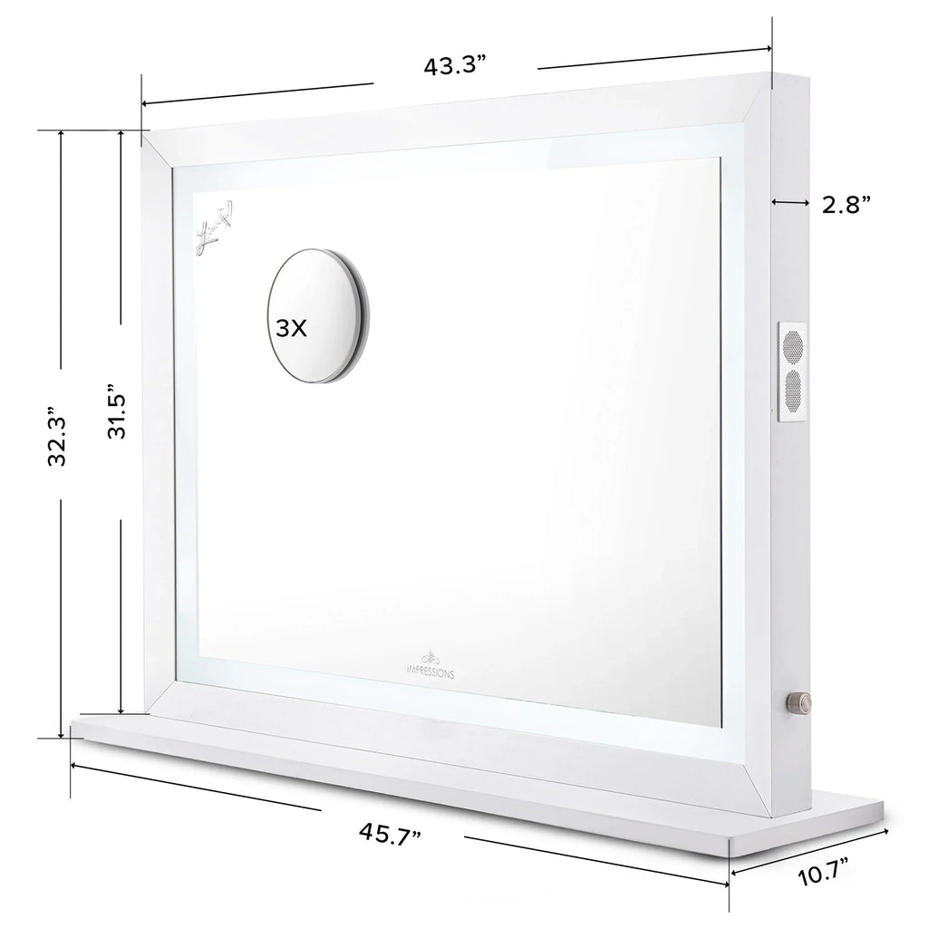 Pro with Speakers and Dimmer Switch, Lighted Desk Mirror with Outer Metal Frame and 3X Magnified Mirror for Tabletop or Wall Mount (White). Impressions Vanity Makeup Mirror Liane V