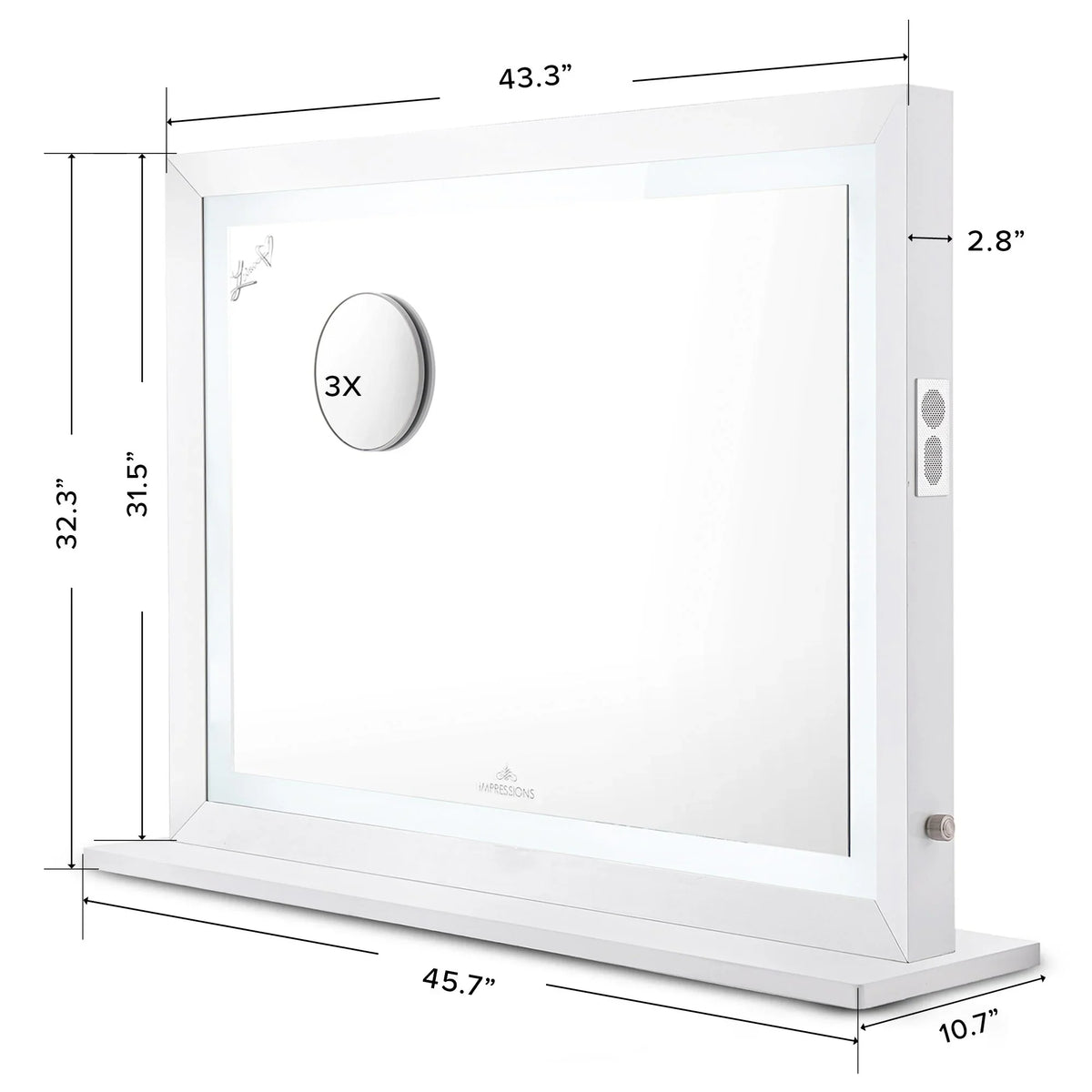 Pro with Speakers and Dimmer Switch, Lighted Desk Mirror with Outer Metal Frame and 3X Magnified Mirror for Tabletop or Wall Mount (White). Impressions Vanity Makeup Mirror Liane V