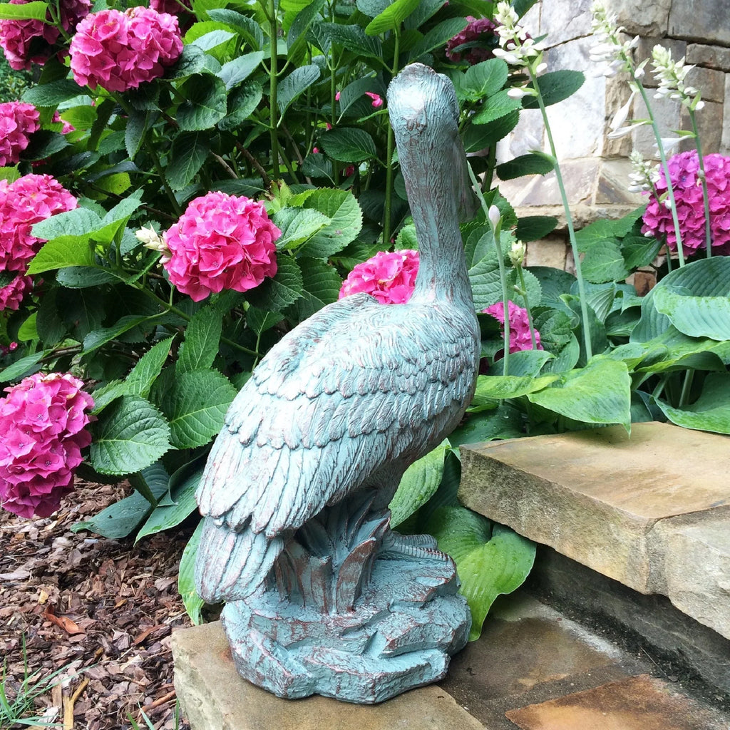 Bronze Patina Pelican on Coastal Rock Nautical Beach Statue. Homestyles 20 in