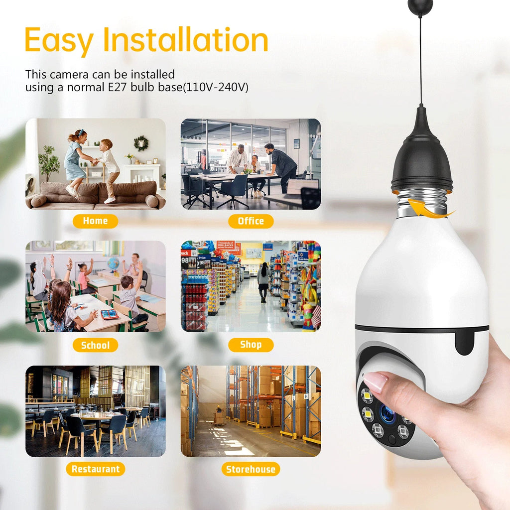 TOGUARD E27 1080P Light Bulb Camera 2.4G Wifi Dome Security Camera Wireless Outdoor, 2-Way Audio Color Night Vision 360° IP Camera with Motion Detection Remote Access (2PCS)