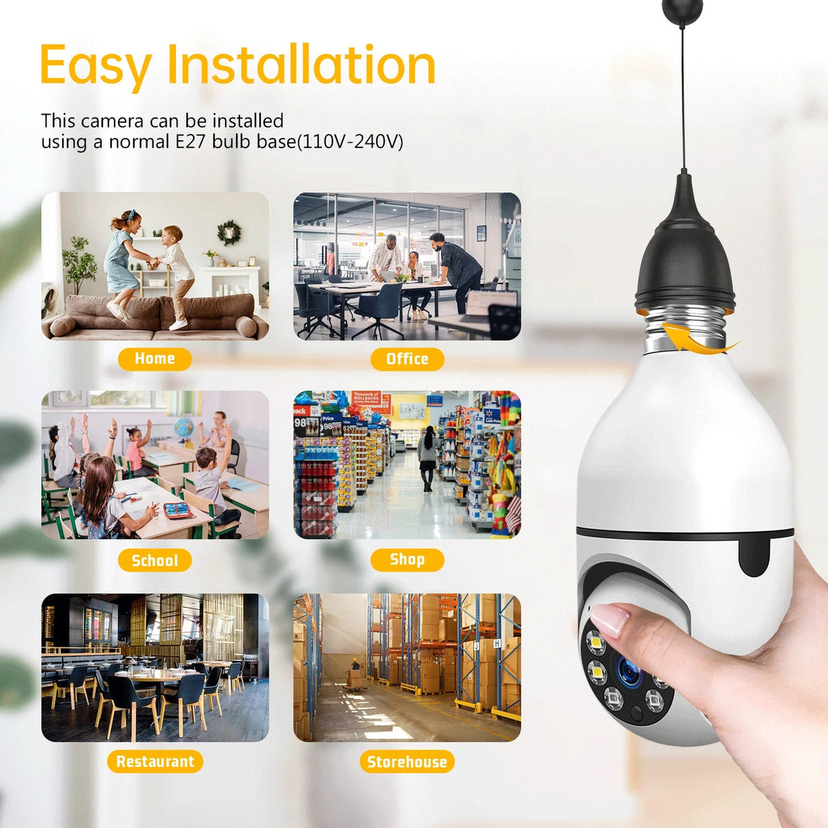 TOGUARD E27 1080P Light Bulb Camera 2.4G Wifi Dome Security Camera Wireless Outdoor, 2-Way Audio Color Night Vision 360° IP Camera with Motion Detection Remote Access (2PCS)
