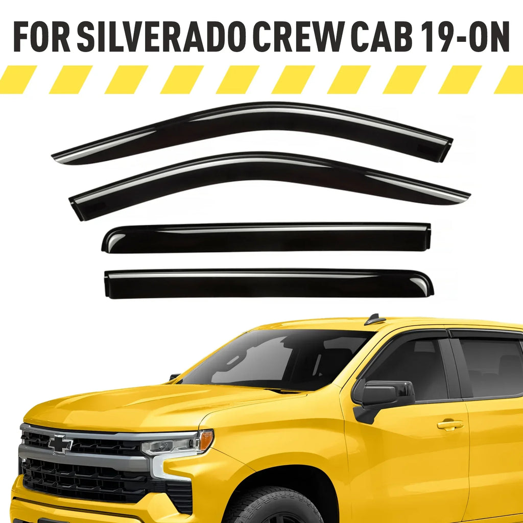 AG0422. AEROGUYS Tape-On Window Deflectors Extra Durable Window Visors Rain Guards Fit for Chevrolet (Chevy) Silverado 1500 2019-2024 Crew Cab, Sun Visors, Wind Vent Visors, Truck Accessories - 4pcs