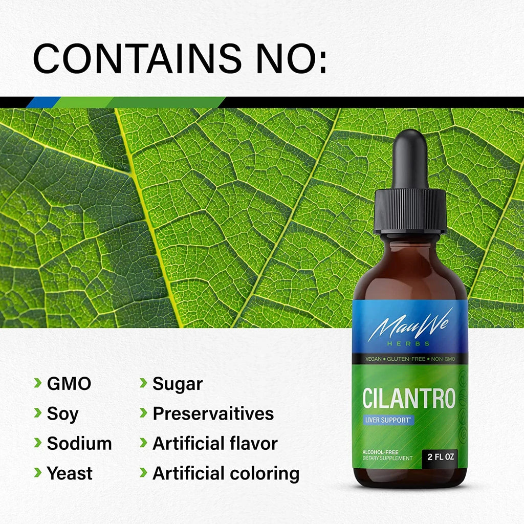 Oz. MAUWE HERBS Cilantro Supplement - Organic Cilantro Leaf Liquid Extract - Coriandrum Sativum Drops for Body Cleansing & Detox - Cilantro Tincture Alcohol Free 2 fl