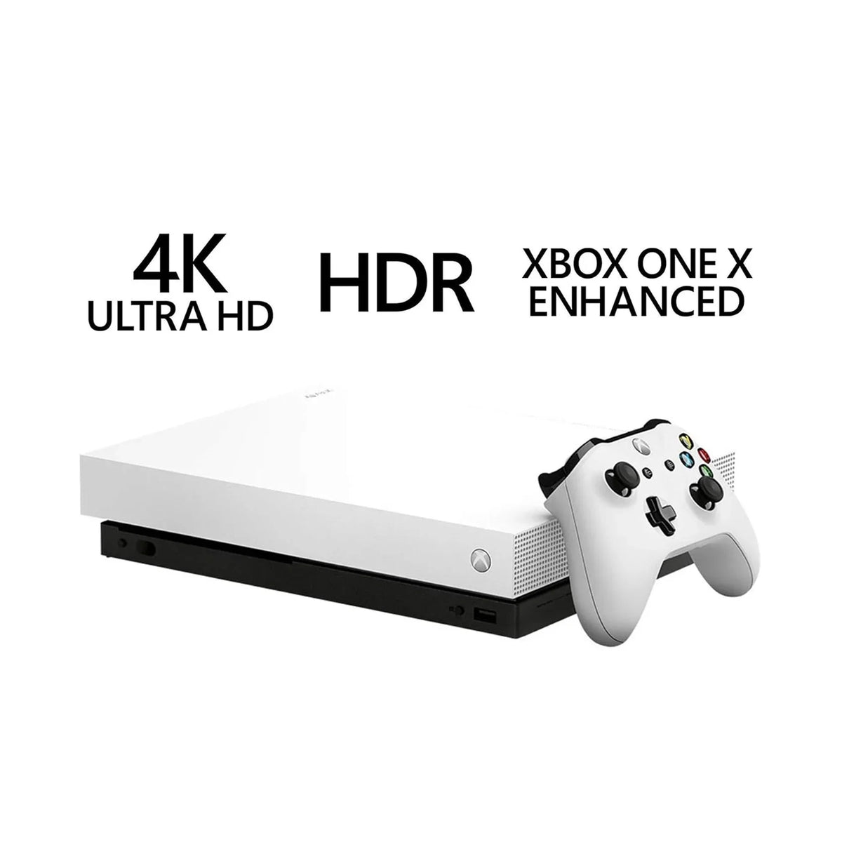 Pre-Owned  Xbox One X 1TB with 2 Controller, 4K Ultra HD White with BOLT AXTION Cleaning Kit HDMI Bundle (Refurbished: Like New)