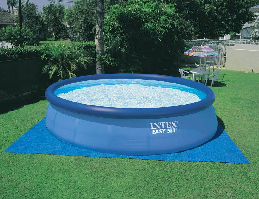 Intex 48in x 18ft Inflatable Round Metal Frame Above Ground Pool with Ladder, Pump & protector
