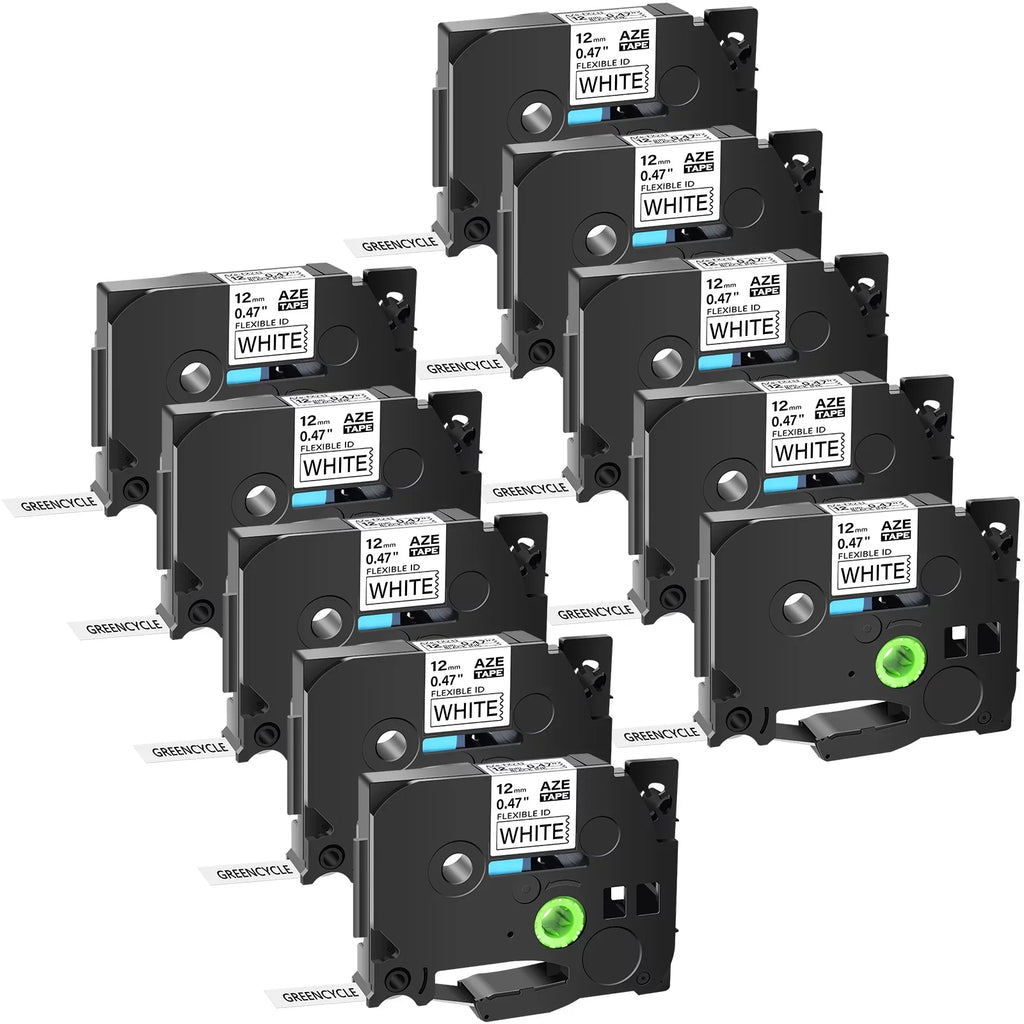 GREENCYCLE 10PK suitable for Brother P-touch Black on White Flexible ID Cable Wire Label Tape 12mm 8m TZ TZe TZe-FX231 TZ-FX231 TZe-231 TZ-231 use in PT-D210 H110 H100 D400 D600 Label Maker