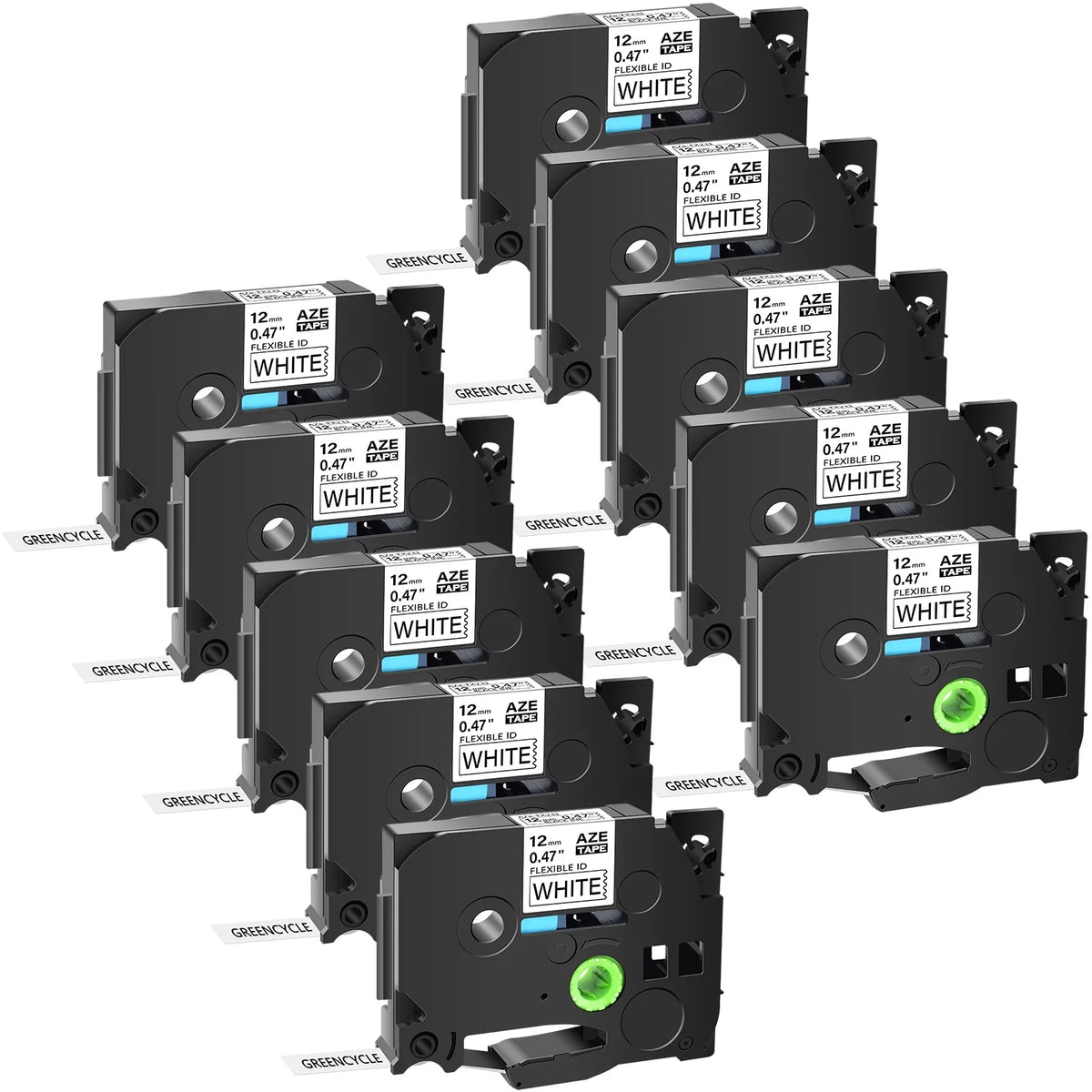 GREENCYCLE 10PK suitable for Brother P-touch Black on White Flexible ID Cable Wire Label Tape 12mm 8m TZ TZe TZe-FX231 TZ-FX231 TZe-231 TZ-231 use in PT-D210 H110 H100 D400 D600 Label Maker