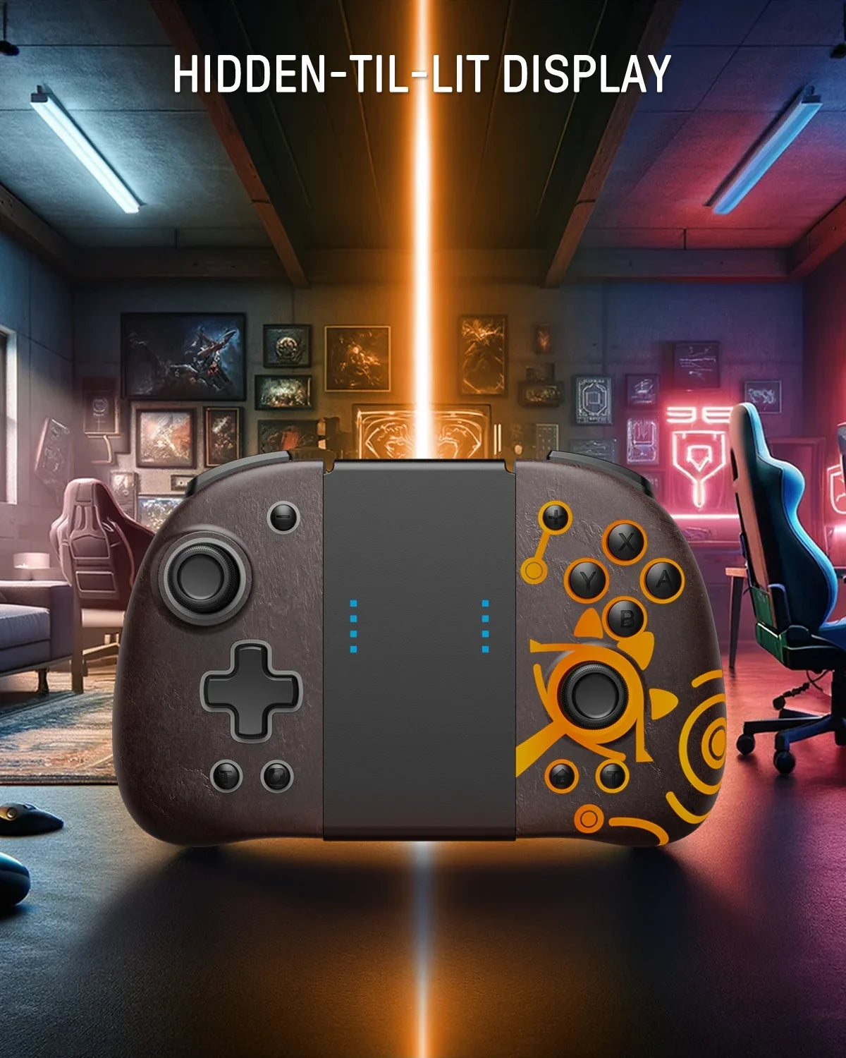 Funlab Luminous Switch Controller suitable with Nintendo Switch/OLED, Ergonomic Joypad Controller for Handheld Mode with 7 LED Colors/Paddle/Turbo for Zelda Fans - Sheikah Brown