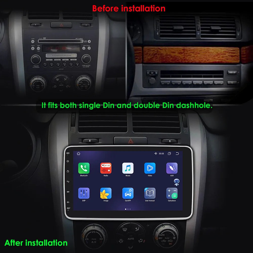 Single 1 DIN Rotatable 10.1'' 1280*720 IPS Android 12 2+32GB Bluetooth Car GPS Navigation WiFi Stereo Radio  CarPlay
