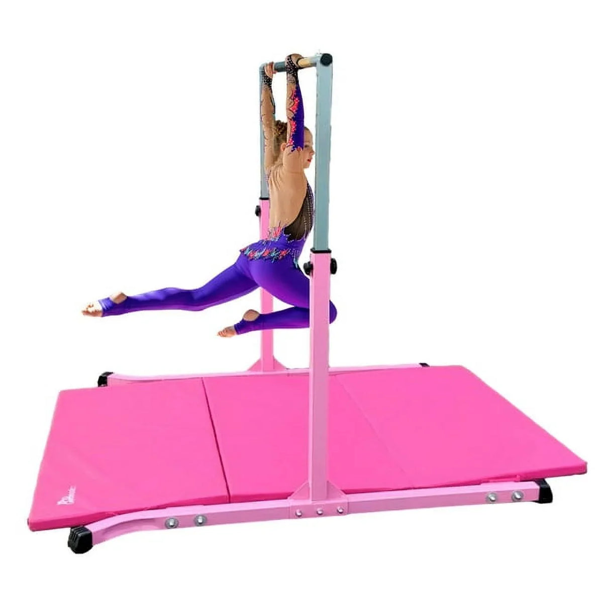 5 Star-TD Pink Gymnastic Kip Bar - Adjustable 3-5FT Junior Training Equipment, Heavy Duty Horizontal Bar with Curved Legs for Kids Home Gym, Strong and Durable