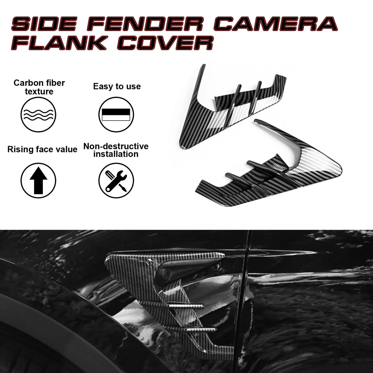 Xotic Tech Side Marker View Camera Indicator Turn Signal shield Trim, Carbon Fiber Pattern, suitable with Tesla Model 3 Model Y 2021+