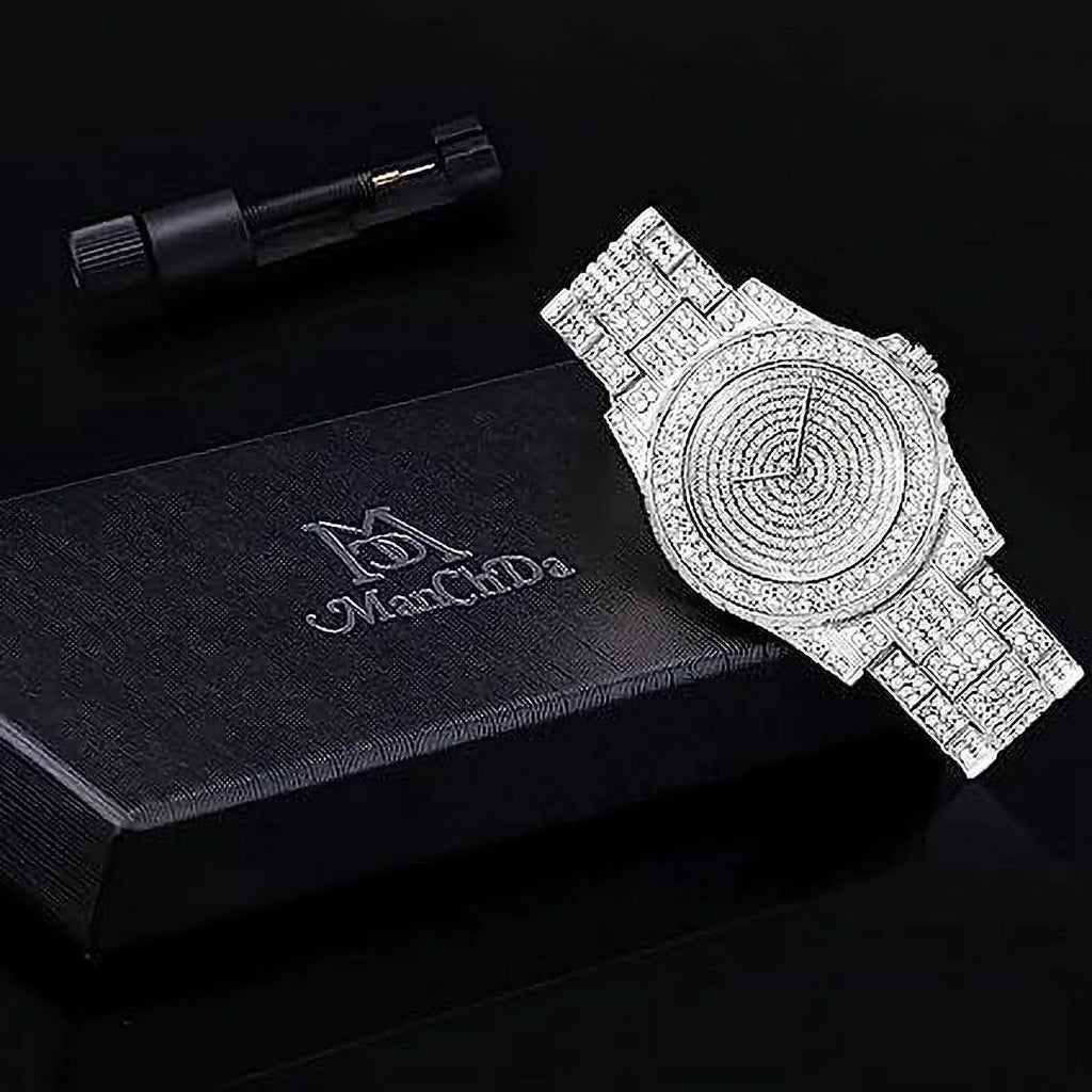 ManChDa Diamond Watch Silver Watch for Women Men Rhinestone Watches Ice Out Watch Full Diamonds Watch Quartz Crystal Stainless Steel Gold Watch Women Men Wrist Watch