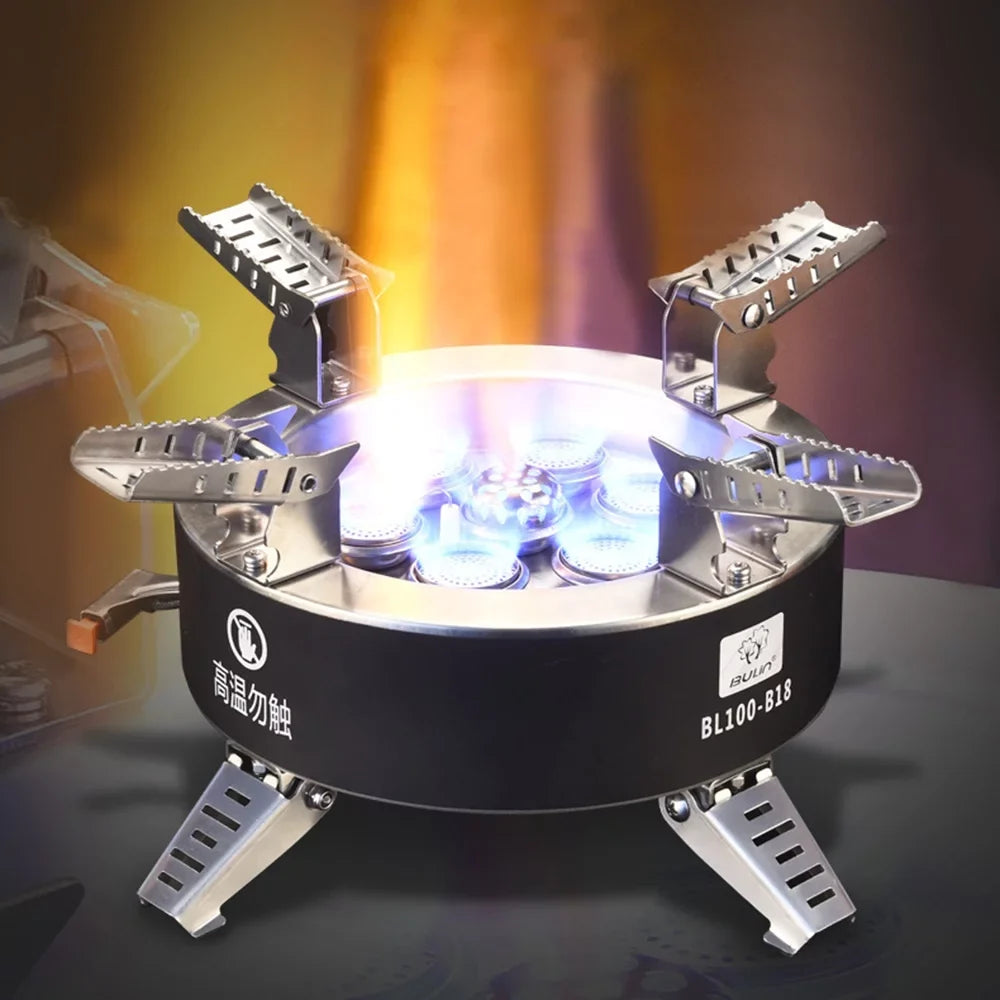 Windproof Seven core Gas Stove, 18000W High  Camping Stove, Foldable Backpacking Stove, Fishing Hiking Traveling