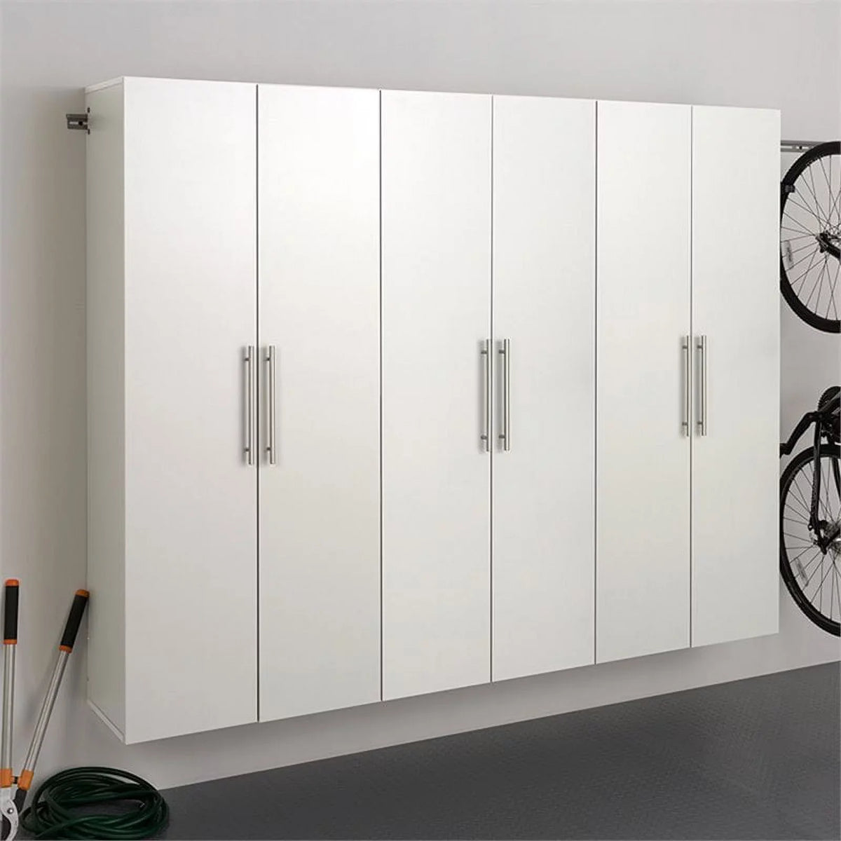 Pemberly Row 3 Piece 90" Large Wall Mounted Garage Cabinet Set in White