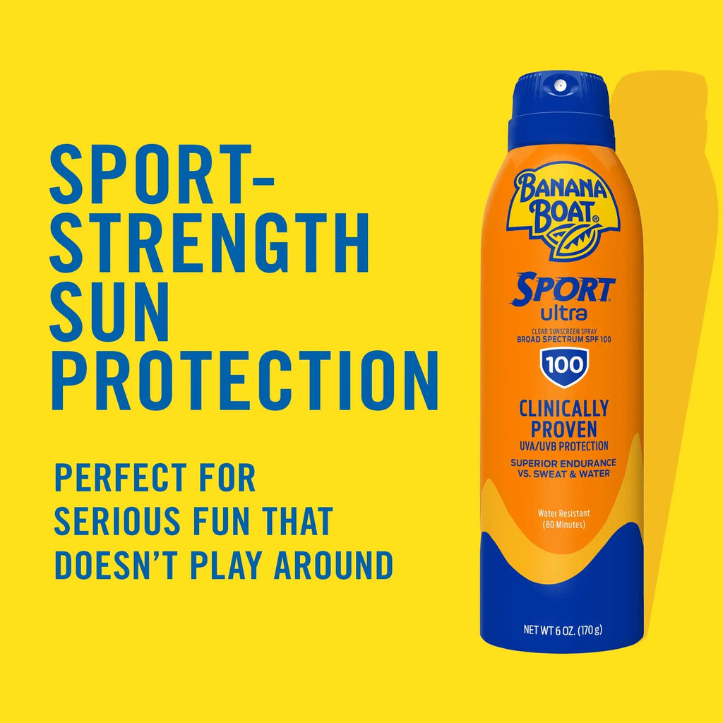 Banana vessel Sport Ultra SPF 100 Sunscreen Spray, 6oz | High SPF & moisture impervious