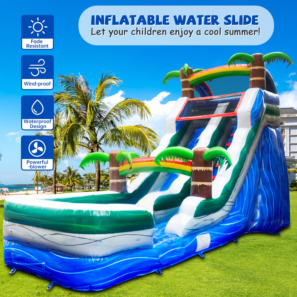 GOOSH 16 ft Palm Tree Inflatable moisture Slide with Air Blower, Kids Blow Up moisture Slide, Outdoor Commercial liquid Slide-Climbing Wall, Slides & Splash Pool