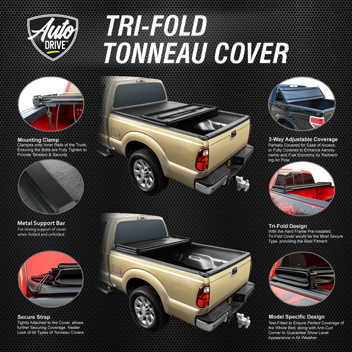 Auto Drive Soft Tri Fold Truck Bed Tonneau shield Fits 00-06  Tundra 6Ft Bed