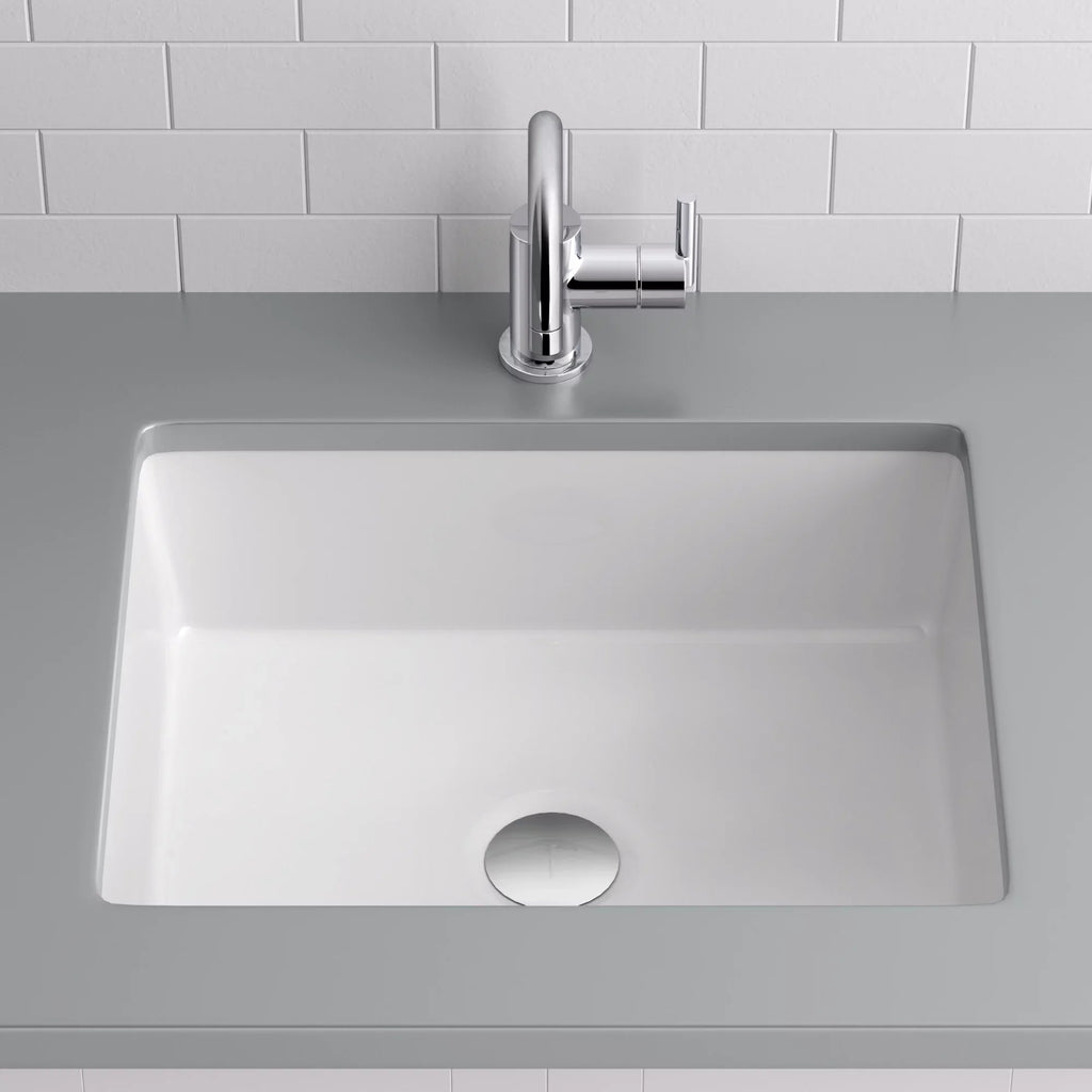 Rectangular Undermount Bathroom Sink with Rear Overflow, White. Miseno  17 x 13 in