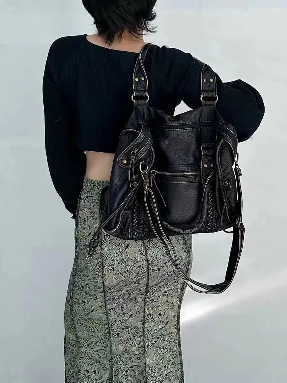 Large Capacity Women Handbag Vegan Leather Tote Bag Vintage Washed Leather Shoulder Bag superior Bag for Women Office Bag Travel Bag