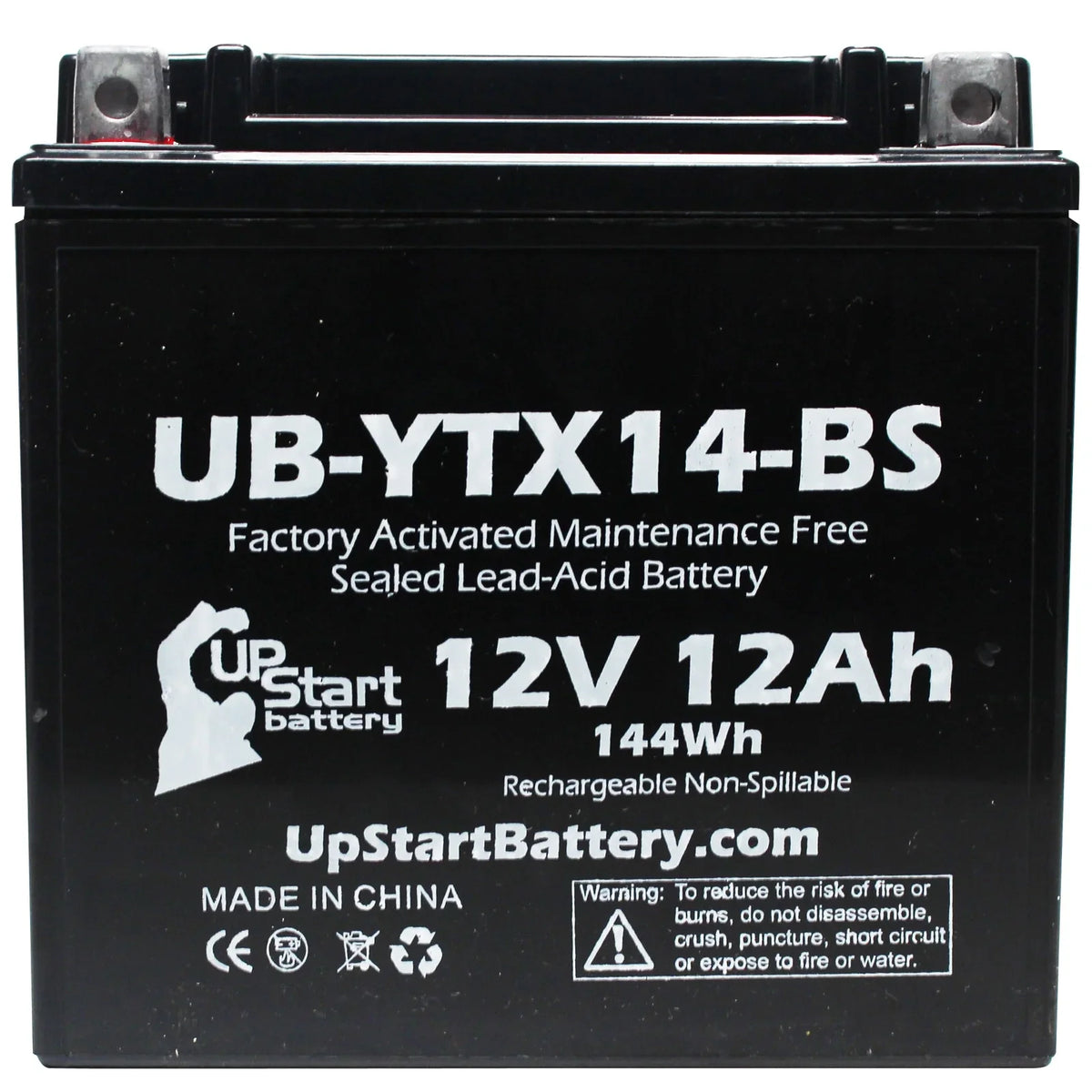 UpStart Battery Replacement 1998 Yamaha YZF1000R 1000 CC Factory Activated, Maintenance Free, Motorcycle Battery - 12V, 12AH, UB-YTX14-BS