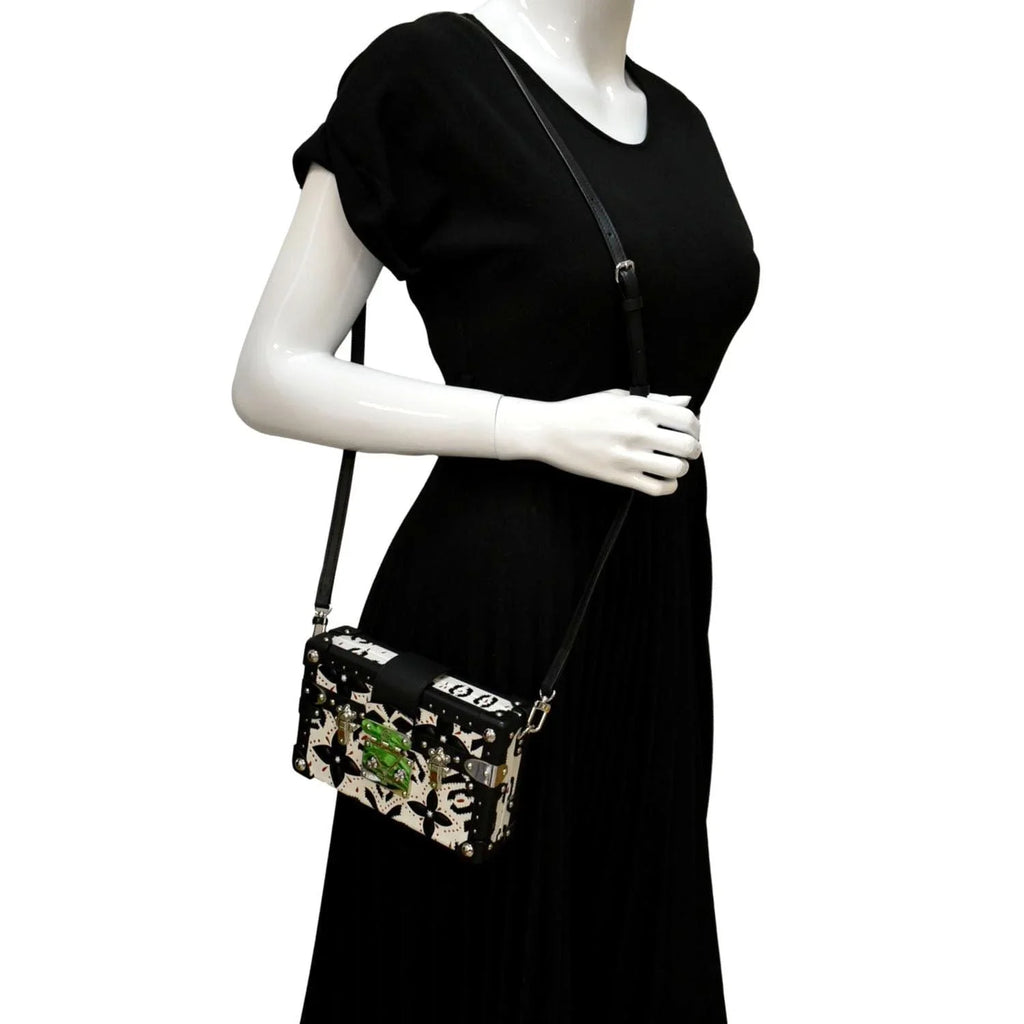 Pre-owned LOUIS VUITTON Petite Malle Graphic Print Leather Crossbody Bag Black/Multicolor
