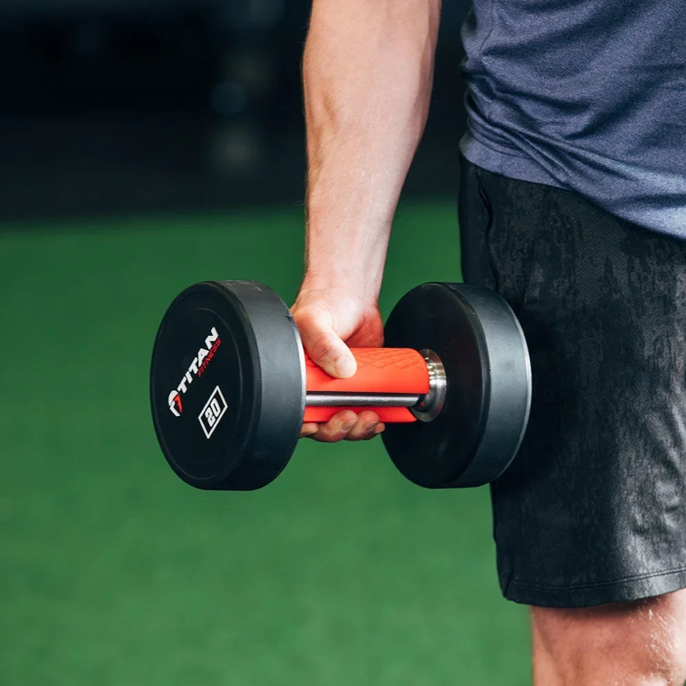 Pair Thick Training Hand for Barbell Dumbbell Kettlebell. Titan Fitness Weight Bar Grips 2-in