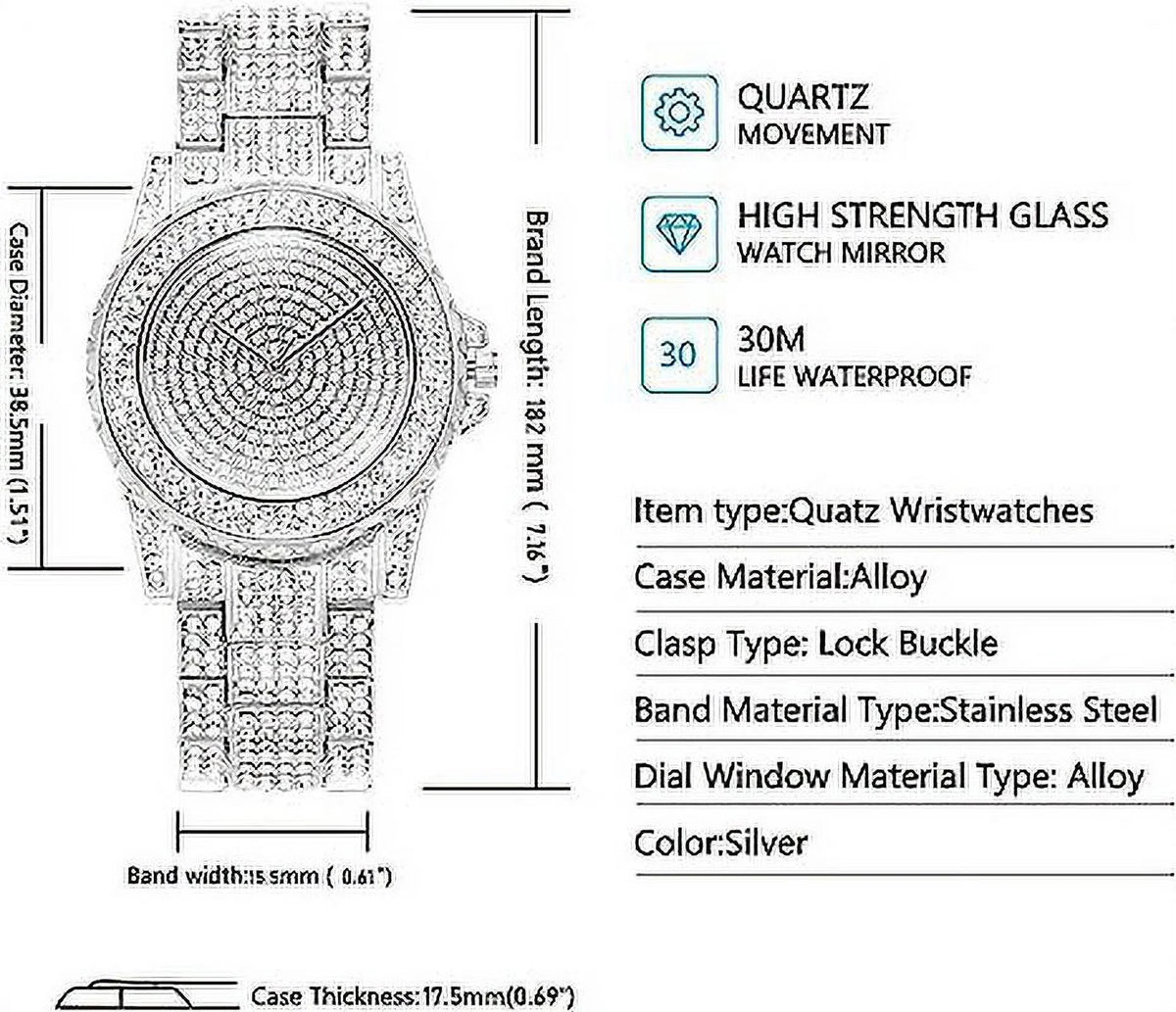 ManChDa Diamond Watch Silver Watch for Women Men Rhinestone Watches Ice Out Watch Full Diamonds Watch Quartz Crystal Stainless Steel Gold Watch Women Men Wrist Watch