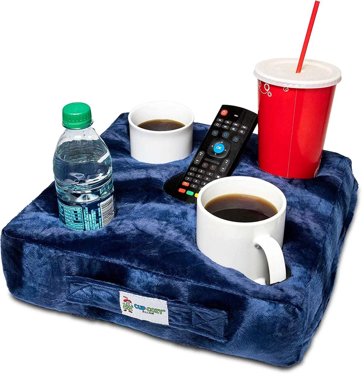 Use it anywhere-Couch, floor, bed, man cave, car, RV, park, beach and more!. Cup Cozy Deluxe Pillow (Navy) As Seen on TV -The world's BEST cup holder! Keep your drinks close and prevent spills