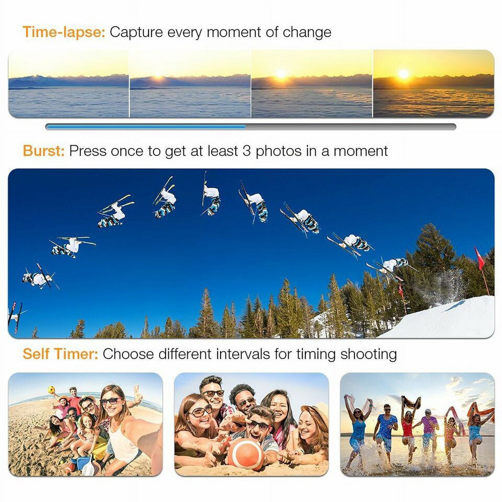 Action Camera HD 1080P Sports Camera Under 30M Waterproof, TF Card, Battery, Carry Case Included