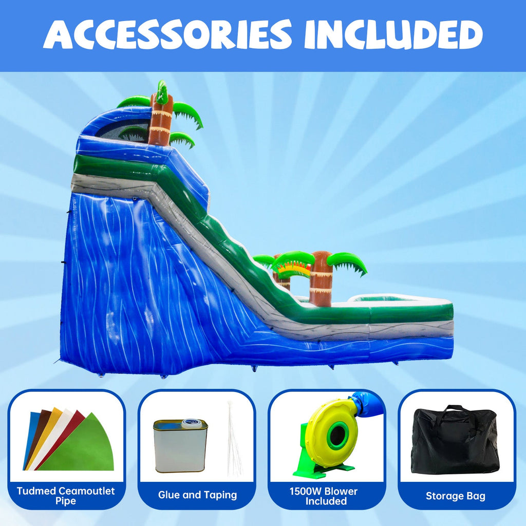 GOOSH 16 ft Palm Tree Inflatable moisture Slide with Air Blower, Kids Blow Up moisture Slide, Outdoor Commercial liquid Slide-Climbing Wall, Slides & Splash Pool