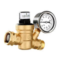 moobody Brass liquid Pressure Regulator Valve for RV Travel Trailer, Adjustable Reducer with Gauge and Inlet Screened Filter