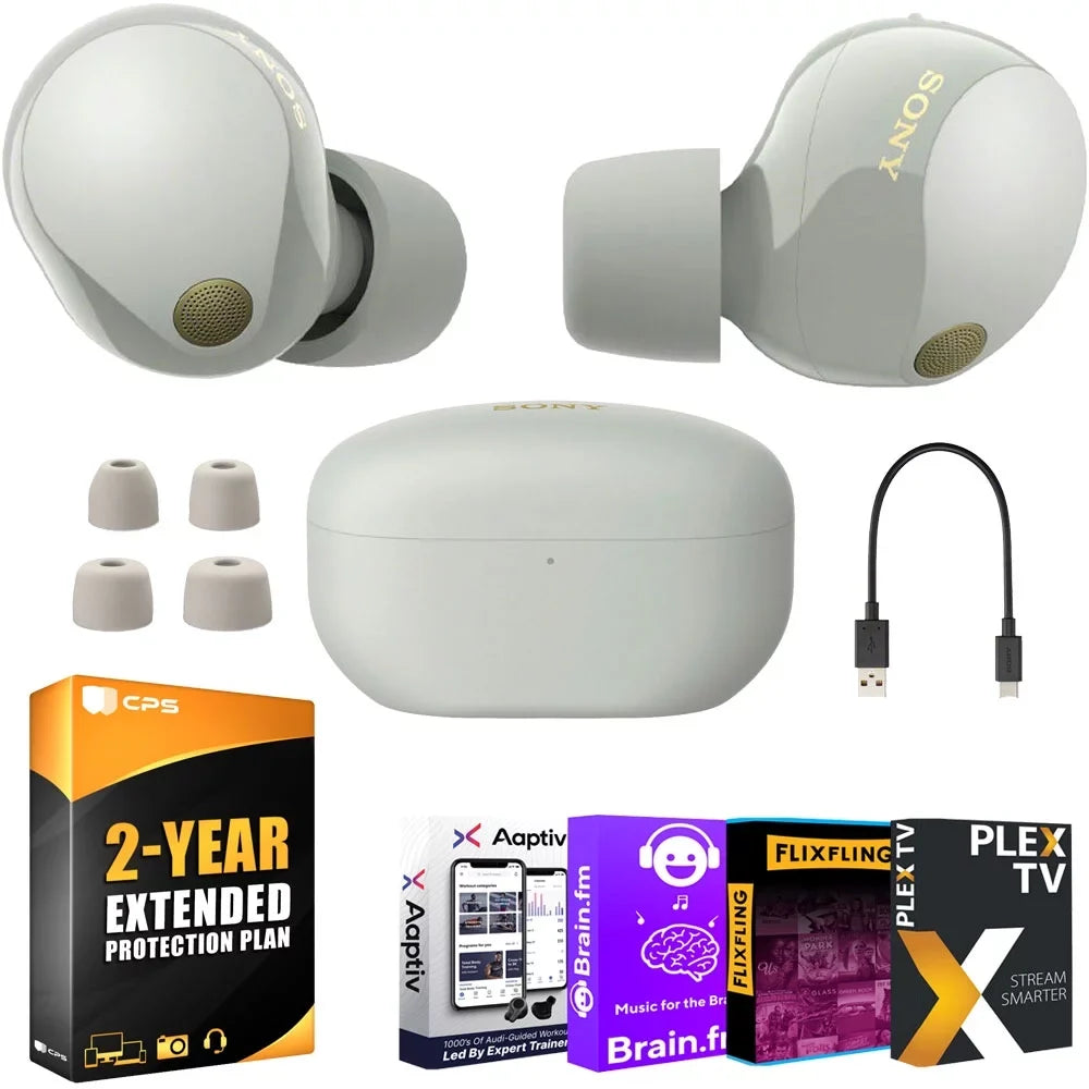 WF-1000XM5 Noise Canceling Wireless Earbuds (Silver) Bundle with 2 YR Warranty