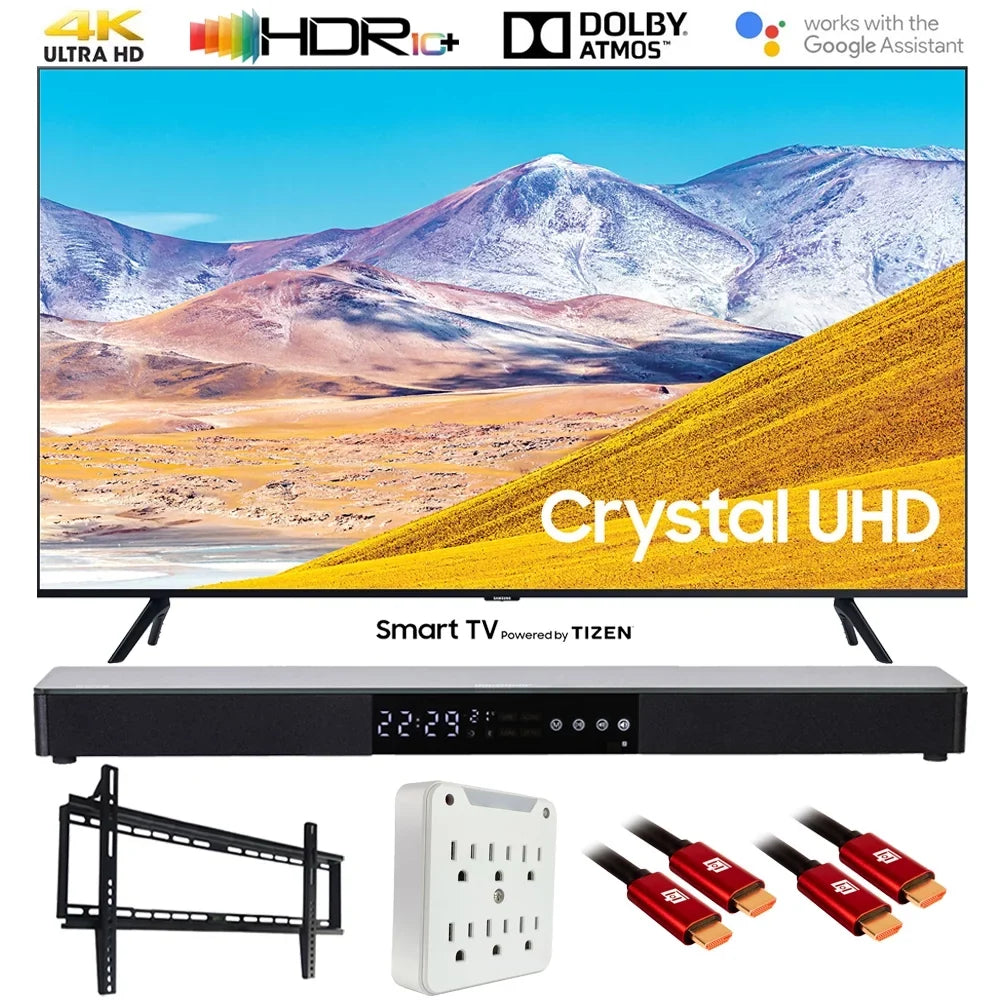 UN85TU8000 85" TU8000 4K Ultra HD Smart LED TV (2020 Model) with Deco Gear Home Theater Soundbar, Wall Mount Accessory Kit and HDMI Cable Bundle (UN85TU8000FXZA 85TU8000 85 Inch TV)